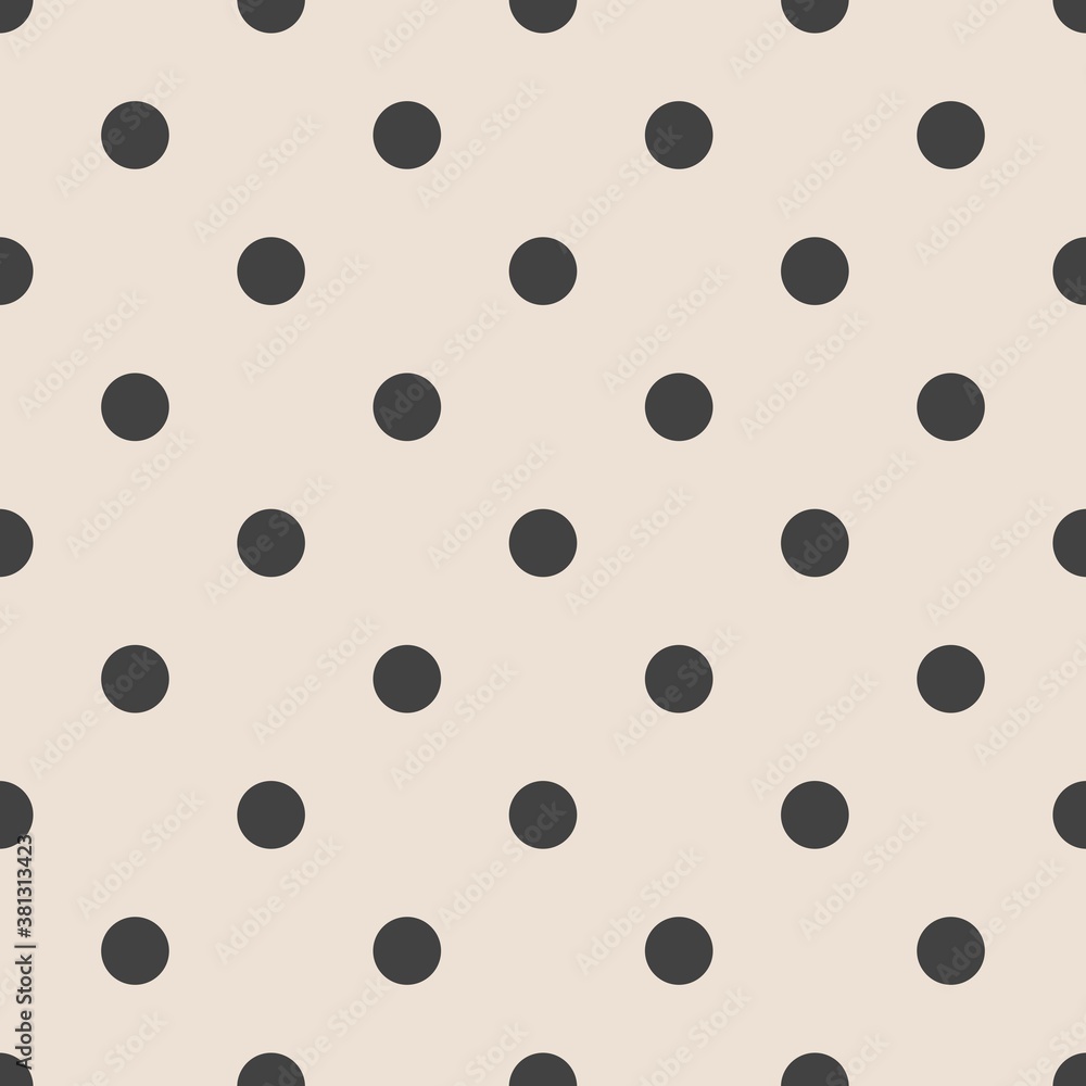 Tile vector pattern with black polka dots on pink background for seamless decoration wallpaper