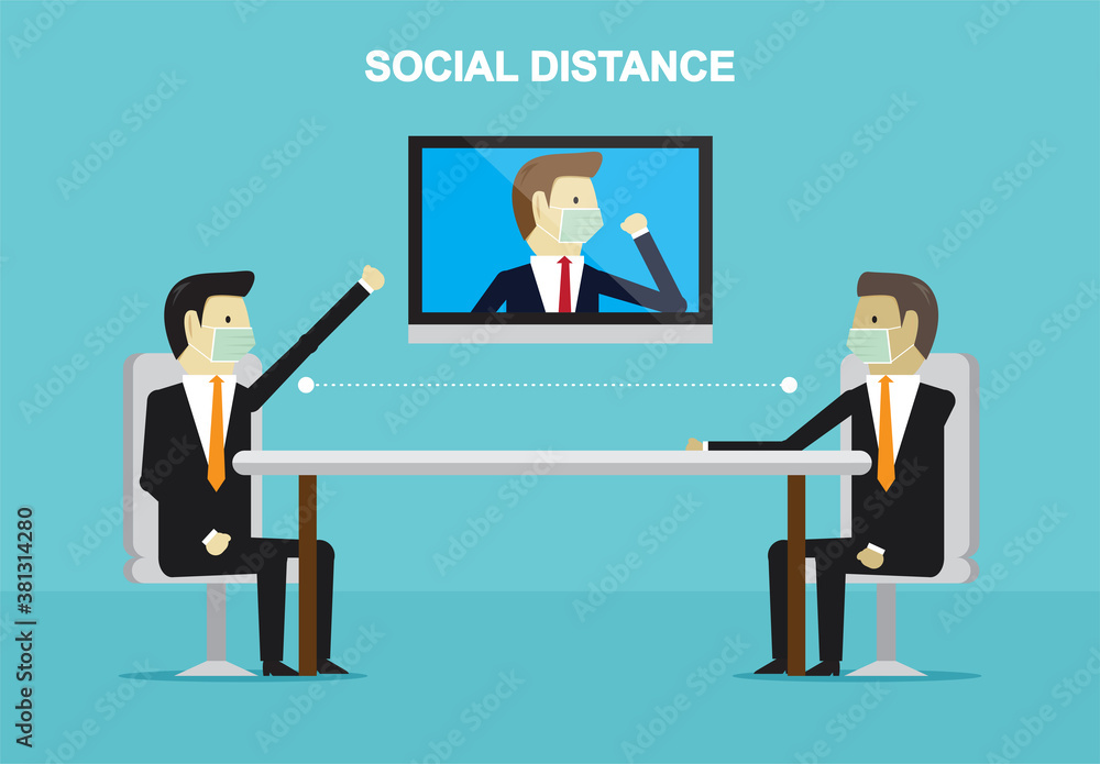 Social distance in meeting room to protect from covid 19 virus Social distance in meeting room to protect from covid 19 virus