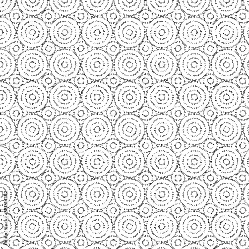 Geometric abstract seamless black and white pattern. Circles and zigzags. Geometric abstract seamless black and white pattern. Circles and zigzags.