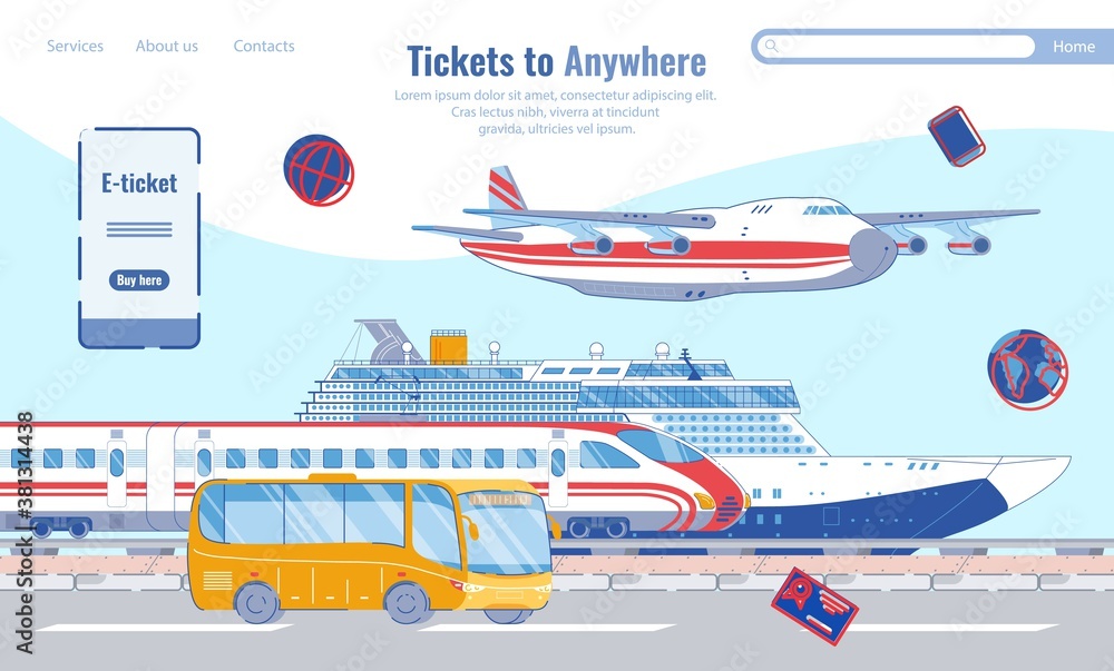 Banner Tickets to Anywhere, Public Transport. Flat Vector Illustration.