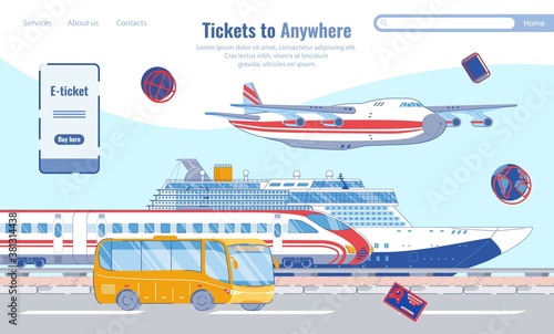 Banner Tickets to Anywhere, Public Transport. Flat Vector Illustration.