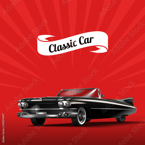 Classic black car on a red background