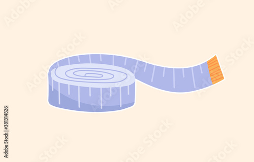 Tape for taking tailors measurements. Flat cartoon vector illustration