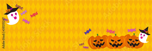 ハロウィン　背景　バナー素材　オレンジ　イラスト＿05＿1