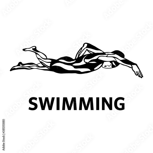 Design Of The Swimming Club Logo. Design of the swimmer s badge.vector illustration in a minimalistic style with the inscription swimming. Suitable for banners and posters of sporting events.