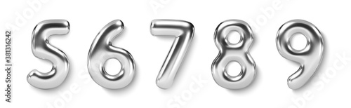 Silver Number Balloon 5 6 7 8 9. Vector realistic 3d character
