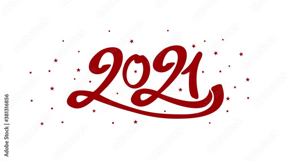 Happy new year 2021 calligraphic design with star burst. 4k motion design animation 
