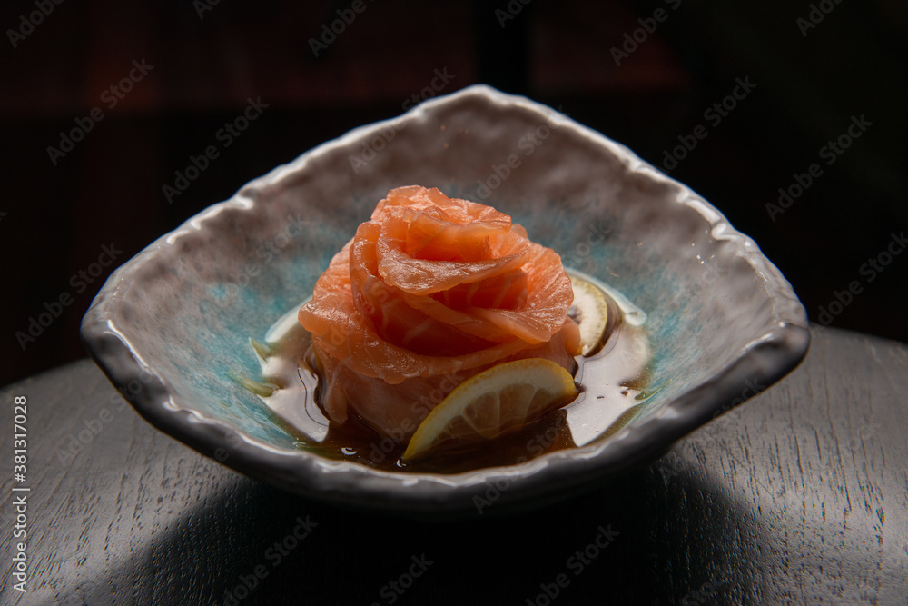 sashimi salmon decorate in shape of rose