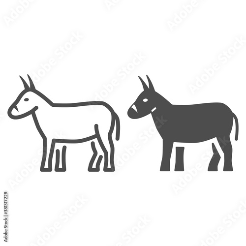 Donkey line and solid icon, Farm animals concept, mule sign on white background, Donkey silhouette icon in outline style for mobile concept and web design. Vector graphics.