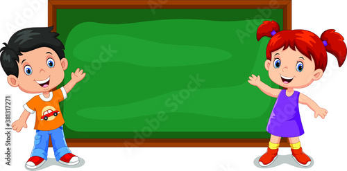 Kids with empty blackboard