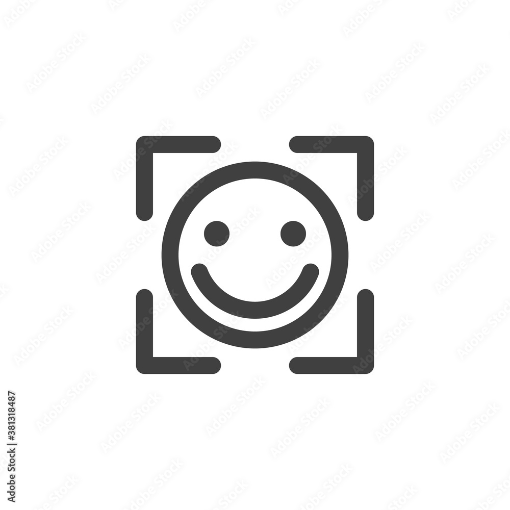 Obraz premium Smile face detect line icon. linear style sign for mobile concept and web design. Face detection outline vector icon. Symbol, logo illustration. Vector graphics