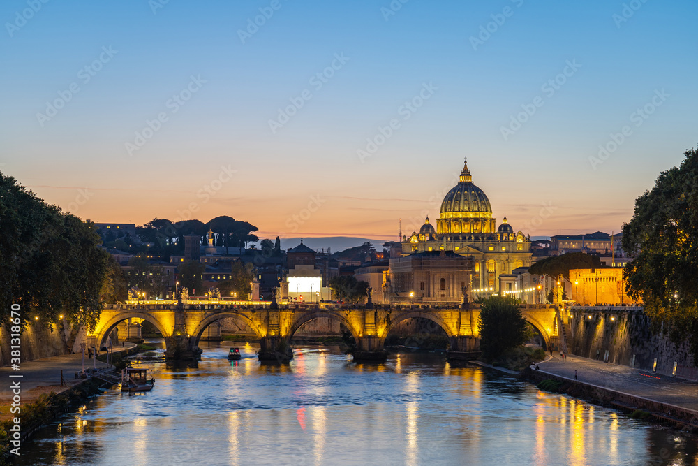 Vatican city skyline with view of Tiber river in Rome, Italy