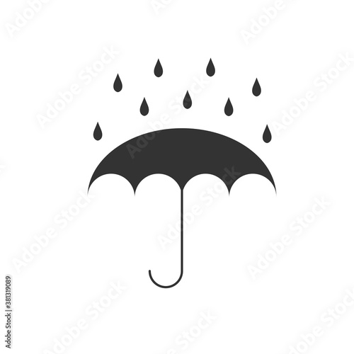 Vector illustration of umbrella with water drops fall. Umbrella that protects from rain. Symbol of protection against getting wet. Meteorology, safety, autumn season concept. 