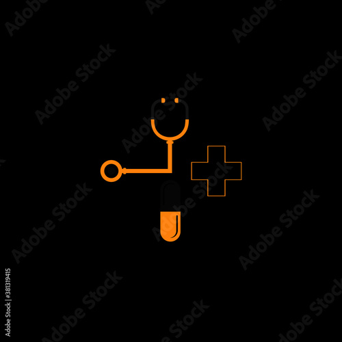 Doctor plus capsul stethoscope logo design health care and medical pharmacy vector symbols.
