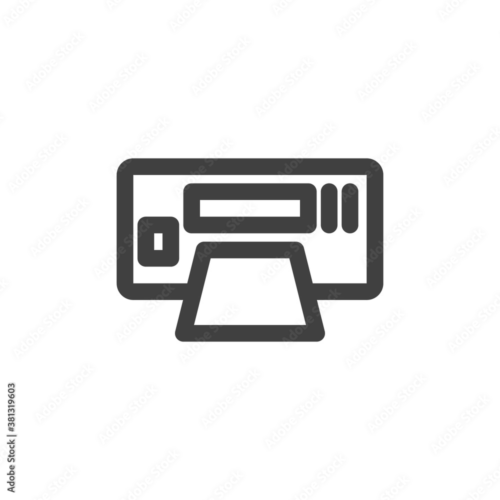 Photo printer line icon. linear style sign for mobile concept and web design. Printer outline vector icon. Symbol, logo illustration. Vector graphics