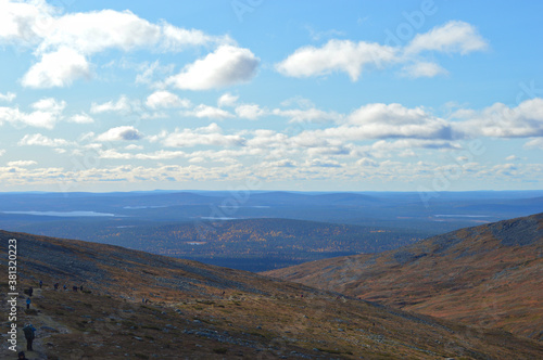 Pallas - Yllastunturi national park  mountains  trails and fall in Finnish Lapland