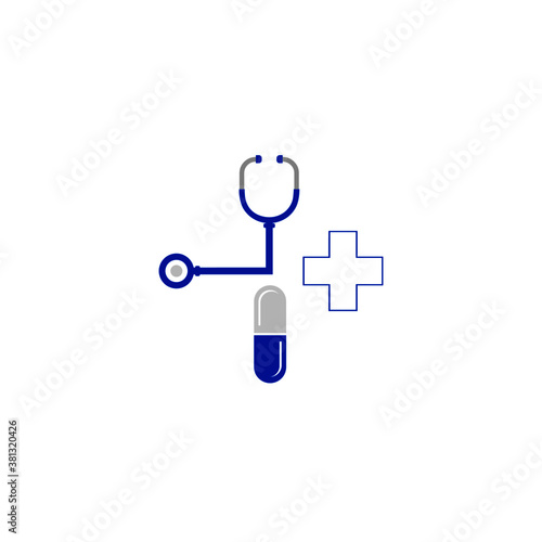 Doctor plus capsul stethoscope logo design health care and medical pharmacy vector symbols.