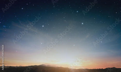 Abundant star on horizon sky Christmas night background