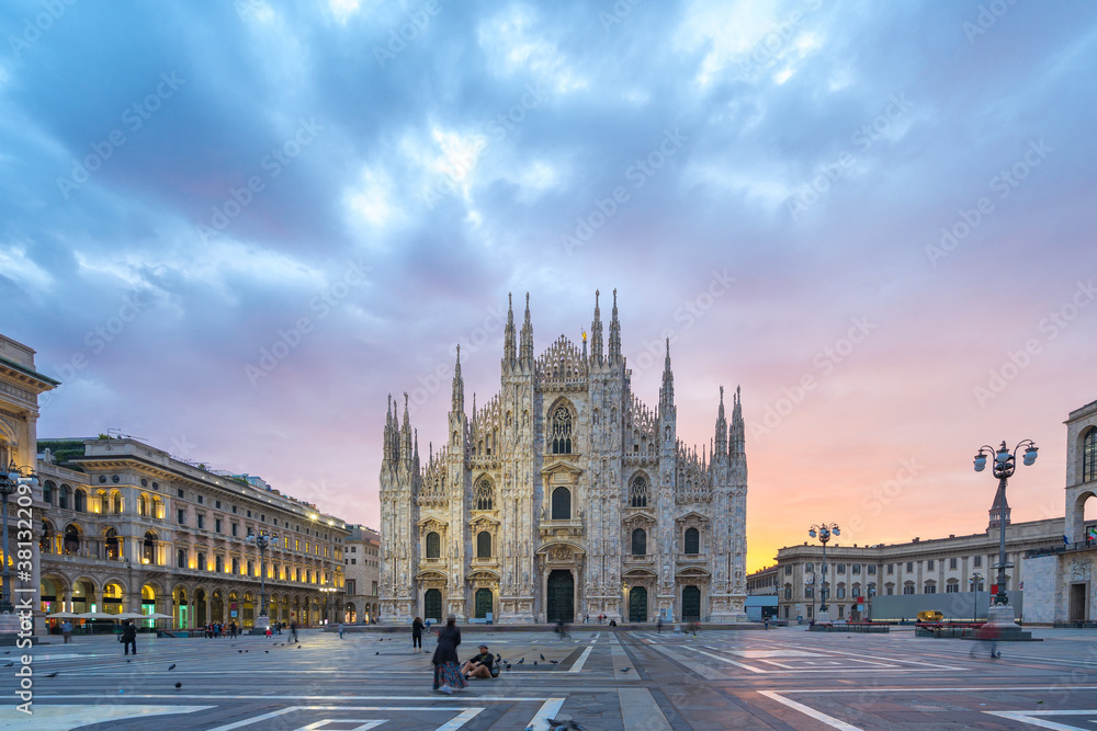 Milan Piazza with view of Milan Duomo in Italy