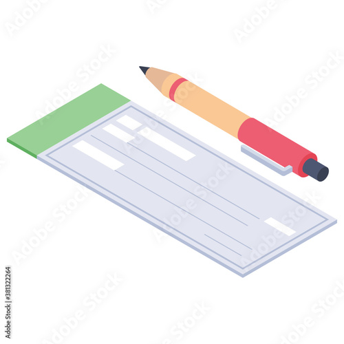 
Cheque Book icon, isometric design.
