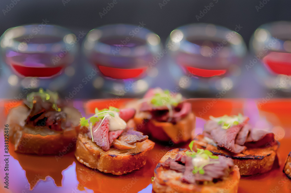selection of canape on slate platter selection of canape on slate platter