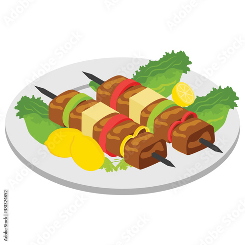 
Flat isometric icon of barbeque  stick.
