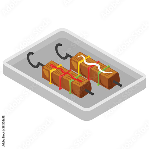 
Flat isometric icon of barbeque  stick.
