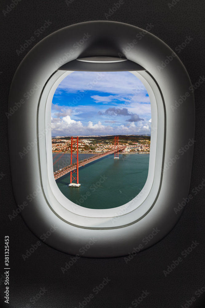 Lisbon Portugal in airplane window Lisbon Portugal in airplane window