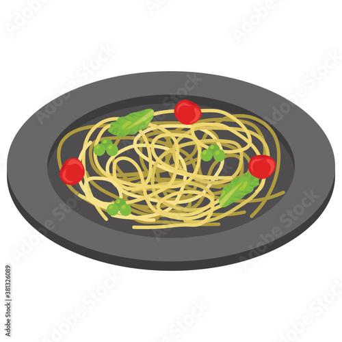 
Flat isometric icon of noodles.
