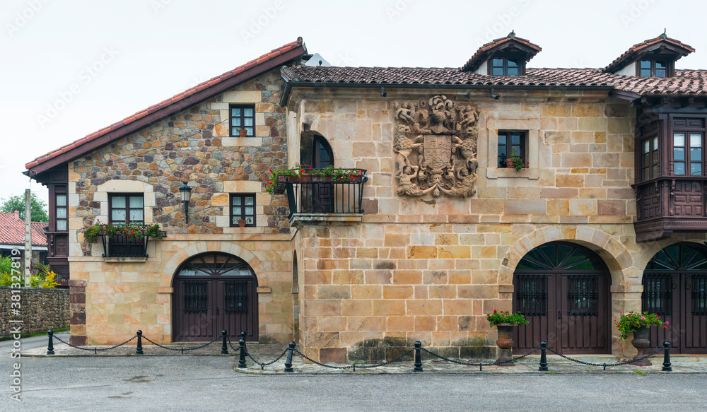 Facade of Miera-Rubalcaba in the town of Rubalcaba, Liérganes, Valles Pasiegos, Cantabria, Spain
