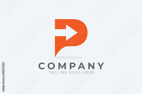 Initial P Logo. letter p with with arrow inside, Usable for Business and logistic Logos, Flat Vector Logo Design Template, vector illustration	
