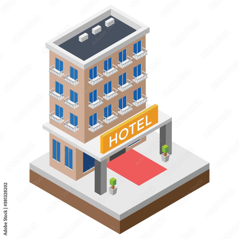 
isometric icon design of hotel architecture 

