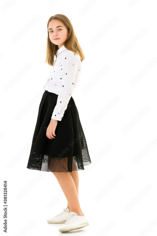 Beautiful school girl with long silky hair. Beautiful school girl with long silky hair.