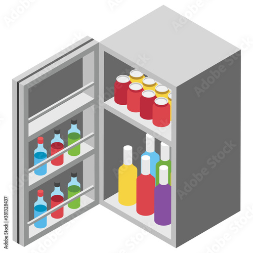 
Room refrigerator isometric icon design, mini bar  
