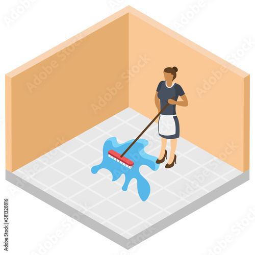 
Room cleaning services isometric icon design 
