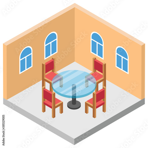  isometric icon design of restaurant, dining table 