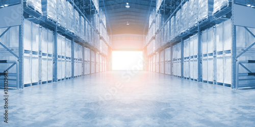 Warehouse Space inventory cargo storage with tall shelves. Business Distribution Industrial logistics