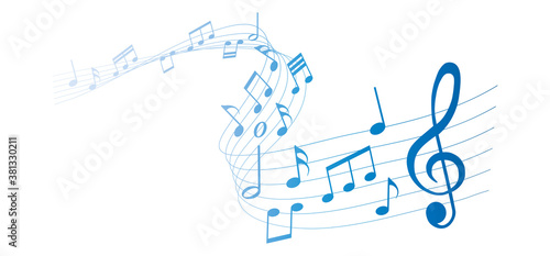 blue musical notes melody on white background