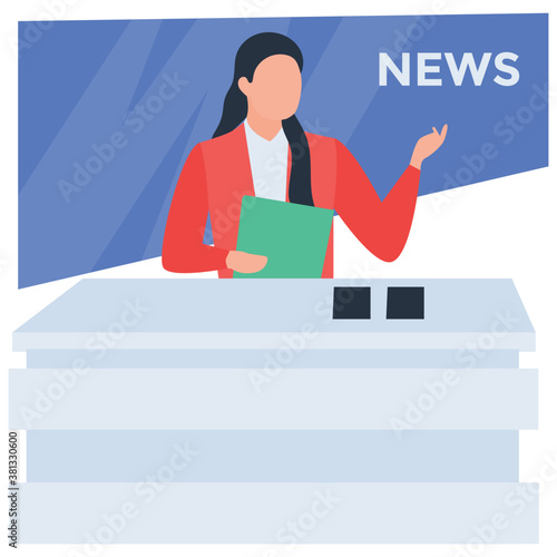 
News channel illustration, news casting flat vector 
