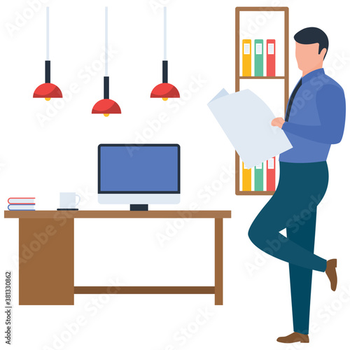 
News channel office flat illustration 
