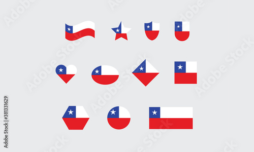 Chile flag set shape symbol vector illustration