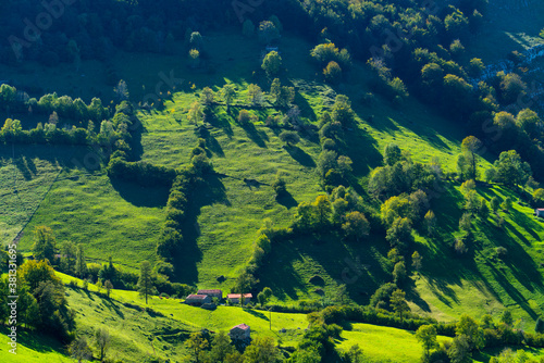 Caba  a pasiega and meadows  Miera Valley  Valles Pasiegos  Cantabria  Spain  Europe