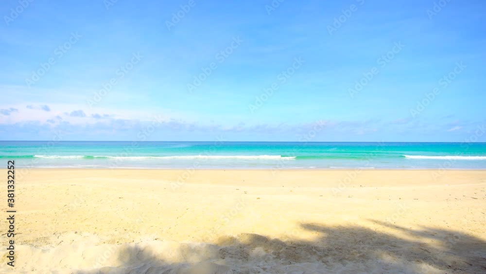 Phuket beach sea sand and sky. Landscape view of beach sea in summer day. Beach space area. At Karon Beach, Phuket, Thailand. On 15 June 2020. 4K UHD. Video Clip