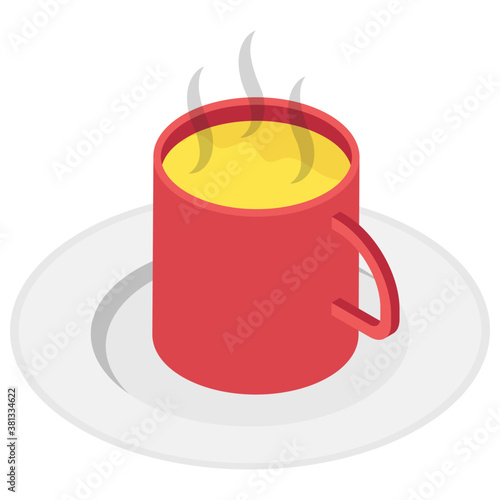 
Cup filled with liquid, teacup isometric icon 
