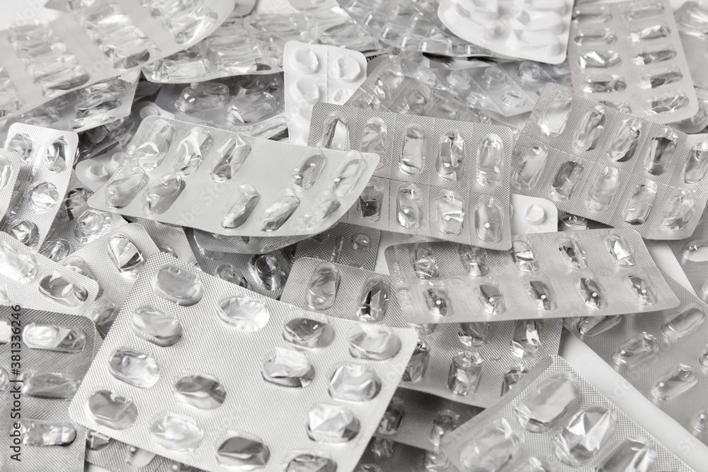 Blank packaging of medicines drugs as a background