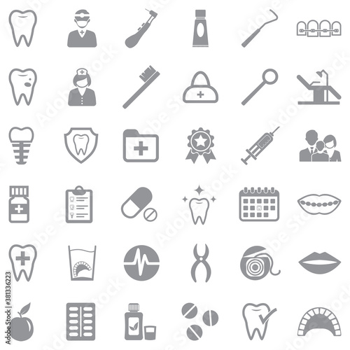 Dentist Icons. Gray Flat Design. Vector Illustration.