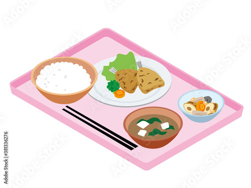 日本の社員食堂の給食（鯵フライ）