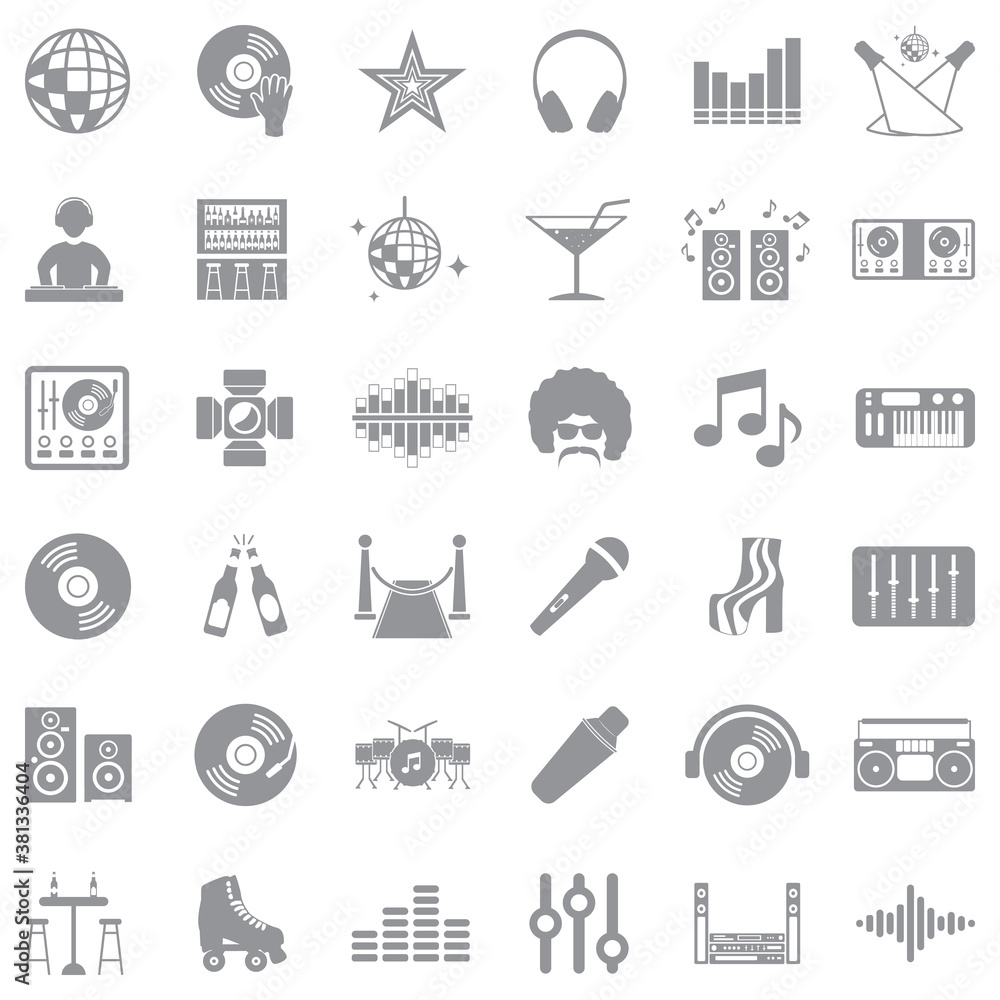 Disco Icons. Gray Flat Design. Vector Illustration. Disco Icons. Gray Flat Design. Vector Illustration.