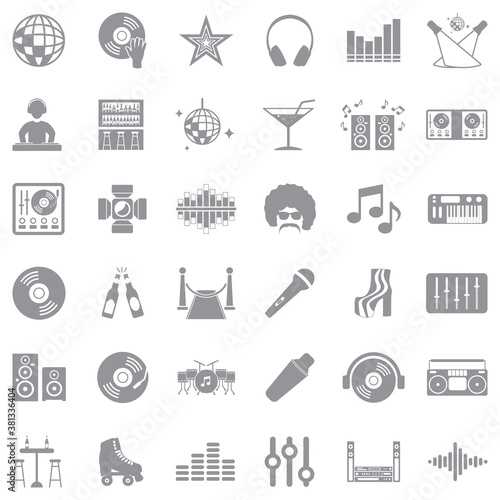 Disco Icons. Gray Flat Design. Vector Illustration.