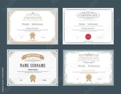 set achievement certificate flourishes elegant vintage vector template photo